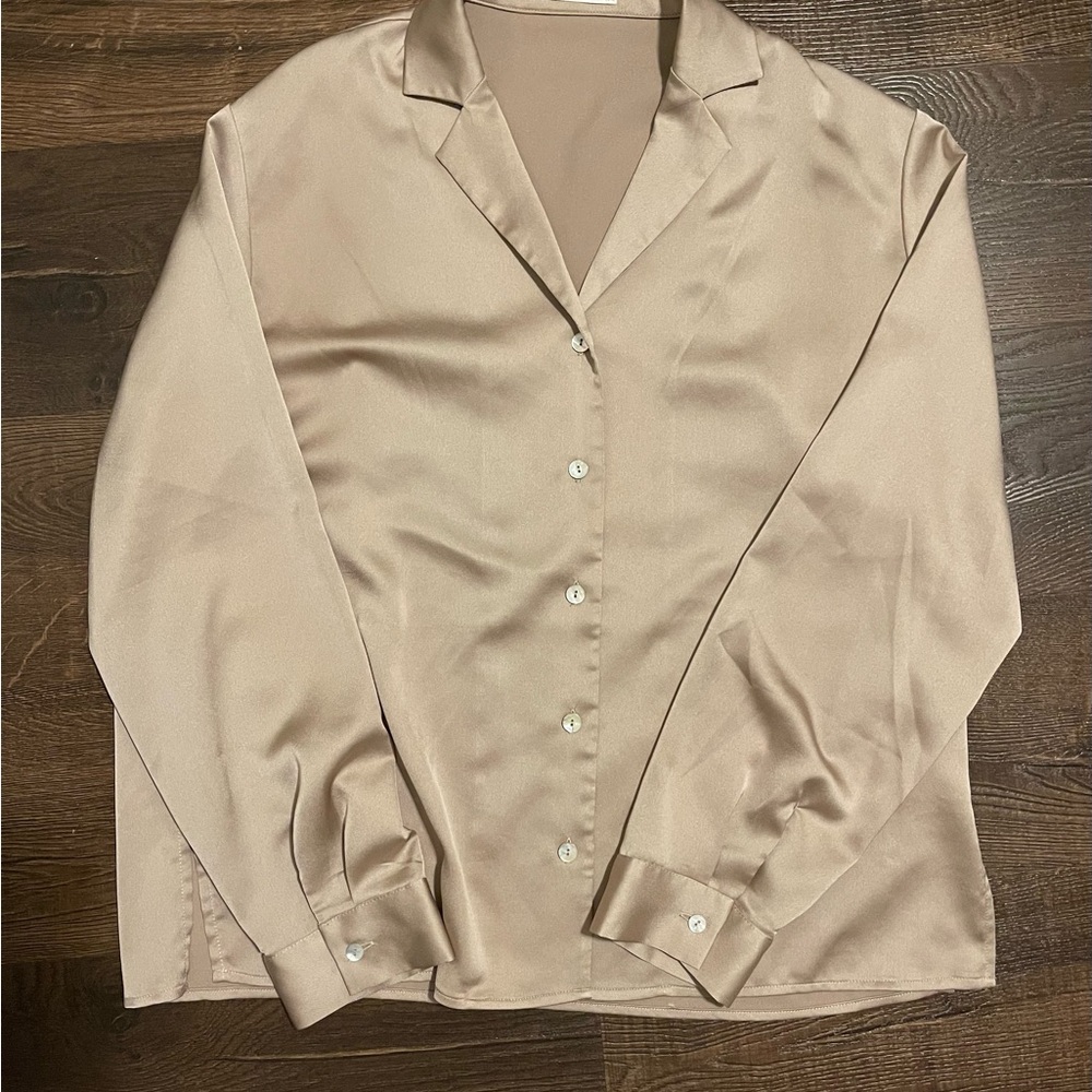 Silky Beige Button-Up Shirt and Pant set